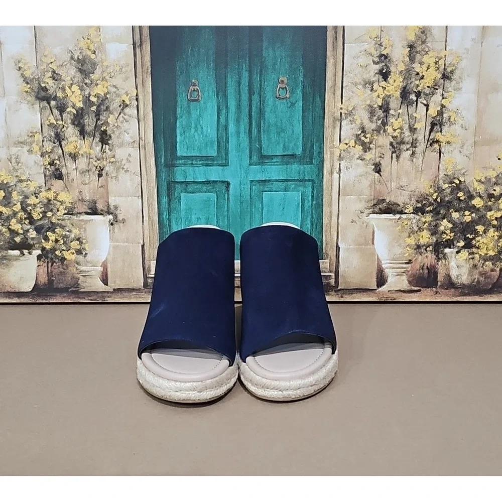 Stuart Weitzman Navy Wonda Espadrille Wedge Heel Mules Sandals Size EU 40/9.5 B
